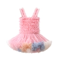 Pink sleeveless tutu dress for girls with multi-color pastel tiered tulle layers - XS (90cm) / Dresses / Pink Ice Cream (Sling Style)
