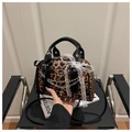Leopard print crossbody bag with black lace bow, metal chains and cross charm - Leopard Print Black