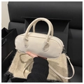 Chic cream white faux suede Boston bag with dual handles and long shoulder strap - White Without Pendant