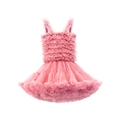 Pink multi-layer mesh tutu dress for toddlers featuring ruffled straps and tiered tulle - XS / Dress (Spaghetti Strap) / Watermelon red
