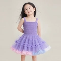 Purple girls summer tutu dress with layered tulle skirt and colorful ruffled edges - Purple Ice Cream / 120cm