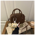 Brown leopard print baguette handbag with yellow plush monster pendant and shoulder strap - Brown (With Charm)