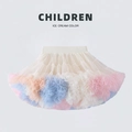 Girls' colorful tiered tutu skirt in pink, blue, and apricot pastel mesh layers - S / Dream Rainbow Color