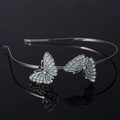 Sparkling butterfly headband with mint green enamel and crystals on silver metal frame - Silver-tone Thin Band with Mint Green Enamel Butterfly (FG016)