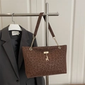 Brown leopard print tote bag with gold chain strap and a delicate deer charm - Coffee