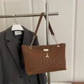 Brown leopard print tote bag with gold chain strap and deer pendant detail - Brown