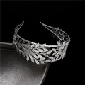 Elegant silver leaf headband baroque bridal tiara with metallic laurel wreath design - Silver