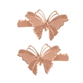 Paar roségouden vlinder haarspelden met metalen holle textuur en snavelklem structuur - Vlinderontwerp / Roségoud