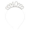 Tiara d'argento per il 40 compleanno con strass e motivi a cuore su sfondo bianco - Bianco K/Argento