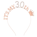 Detail of rose gold birthday headband with rhinestone 30th and crown lettering - 30 Years Old Rose Gold White Rhinestone