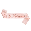 Écharpe d'anniversaire en satin rose avec texte 21 & Fabulous et petits cœurs - Taille unique / Or Rose 21e