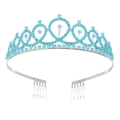 Elegant silver bridal crown with light blue rhinestones and dual side hair combs - Silver/Blue Zirconia