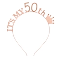 Rose gold 50th birthday headband with It's My 50th text and rhinestone crown detail - Age 50 (Rose Gold)