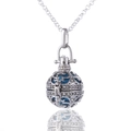 Hollow spherical perfume locket necklace with blue lava stone and crystal pavé on white base - White K (With Accessories)