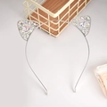 Diadema con orejas de gato brillante con pedrería de colores sobre montura de metal plata - Plateado