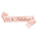 Écharpe d'anniversaire en satin rose avec lettrage pailleté 30 & Fabulous pour fête - Taille unique / Or Rose 30e
