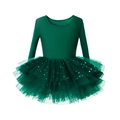 Girls long sleeve ballet tutu dress in dark green with golden star and moon patterns - 100cm / Green Gold