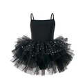 Girls black ballet tutu dress with thin straps and gold star and moon patterns - S-100cm / Top And Bottom / Black Camisole