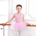 Sleeveless pink ballet leotard for girls with voluminous multi-layer mesh tutu skirt - L-120cm / Top And Bottom / Pink