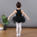 Girls' black ballet leotard with fluffy tutu skirt and matching white leggings and shoes - L-120cm / Top And Bottom / Black