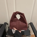 Borsa leopardata marrone rossiccio scuro con un design unico del manico a nodo - Rosso