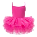 Girls bright pink ballet tutu dress with golden sequin stars and tiered mesh skirt - Top And Bottom / Rose Red Camisole / S-100cm