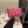 Pink ruched cloud bag with adjustable shoulder strap and textured PU leather design - Rose Pink