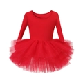 Long-sleeved red ballet tutu dress for girls with sparkling mesh layers and elastic top - 100cm / Red with Silver Glitter