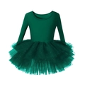 Dark green long sleeve ballet tutu dress for girls with sparkling silver sequins - 110cm / Green with Silver Glitter