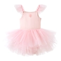 Pink toddler ballet leotard with mesh ruffles and multi-layer tutu skirt for girls - Flutter Sleeve - Top And Bottom / Nude Pink / S-100cm
