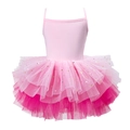 Girl's pink ballet tutu leotard with gradient mesh skirt and gold star sequins - Camisole - Top And Bottom / Pink Gradient / S-100cm