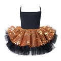 Girls Halloween tutu dress featuring black bodice and orange glitter mesh skirt - Camisole - Top And Bottom / Gold Pumpkin / S-100cm