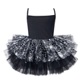 Pink ballet tutu leotard for girls featuring silver spider web print and layered mesh - Camisole - Top And Bottom / Black Silver Spider Web / S-100cm
