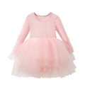 Pale pink long sleeve tutu dress for kids featuring a layered ballet tulle skirt - Long Sleeve - Top And Bottom / Nude Pink / M-110cm