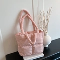 Quilted down tote bag in pale pink with double handles and puffer design detail - Pink