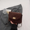 Coffee brown quilted corduroy crossbody bag with chain strap and gold hardware - Brown