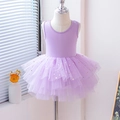Girls purple ballet tutu dress with sparkling gold star sequins on layered tulle - Sleeveless - Top And Bottom / Purple Star / L-120cm