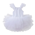 White girls ballet tutu dress with ruffled sleeves and tiered mesh skirt - Flutter Sleeve Hollow Out Style (Top And Bottom) / White / S-100cm