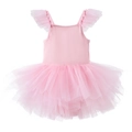 Pink toddler ballet tutu dress featuring ruffled mesh shoulders and a tiered tulle skirt - Flutter Sleeve Mesh Ruched Style (Top And Bottom) / Pink / S-100cm