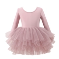 Pink long-sleeved girls' ballet tutu dress with tiered lightweight mesh tulle skirt - Long Sleeve Tutu Style (Top And Bottom) / Dusty Pink / S-100cm