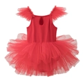 Vibrant red girls ballet tutu dress with layered mesh skirt and ruffle sleeve details - Flutter Sleeve Hollow Out Style (Top And Bottom) / Red / S-100cm