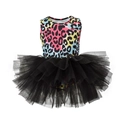 Colorful leopard print girls ballet tutu dress with layered black mesh skirt - Top And Bottom / Colorful Leopard / S-100cm