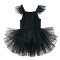 Girls' black ballet tutu dress with ruffled mesh sleeves and multi-layered tulle skirt - Top And Bottom / Black Flutter Sleeve / L-120cm