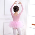 Pink long-sleeved ballet tutu dress for girls with multi-layered mesh skirt back view - Top And Bottom / Pink Long Sleeve / L-120cm