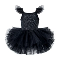 Detail of girls' black ballet tutu dress with sparkling rhinestone bodice and tulle skirt - Black / 130cm