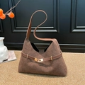 Bolso hobo de ante marrón con correa de cuero y hebilla dorada estilo retro - Marrón