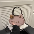 Borsa a tracolla rosa a forma di gatto con texture opaca e ciondolo di peluche - Con Ciondolo / Rosa