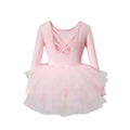 Pink long sleeve ballet tutu dress for girls with crisscross back and layered tulle skirt - S-100cm / Top And Bottom / Nude Pink Open Back Long Sleeve