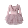 Pink long sleeve ballet tutu dress with crisscross back design for toddler girls - S-100cm / Top And Bottom / Dusty Pink Open Back Long Sleeve
