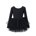 Girls black long sleeve ballet leotard dress with multilayered tutu skirt - S-100cm / Top And Bottom / Black Open Back Long Sleeve